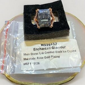 “Enchanted Glamour” Black Ice Crystal Rose Gold Ring 6 BP